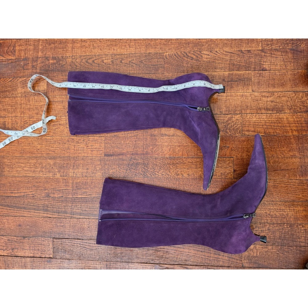 PRADA Y2K Kitten Heel Purple Suede  Knee High Pointed Toe Boots sz 39 US 8.5 - Picture 3 of 16